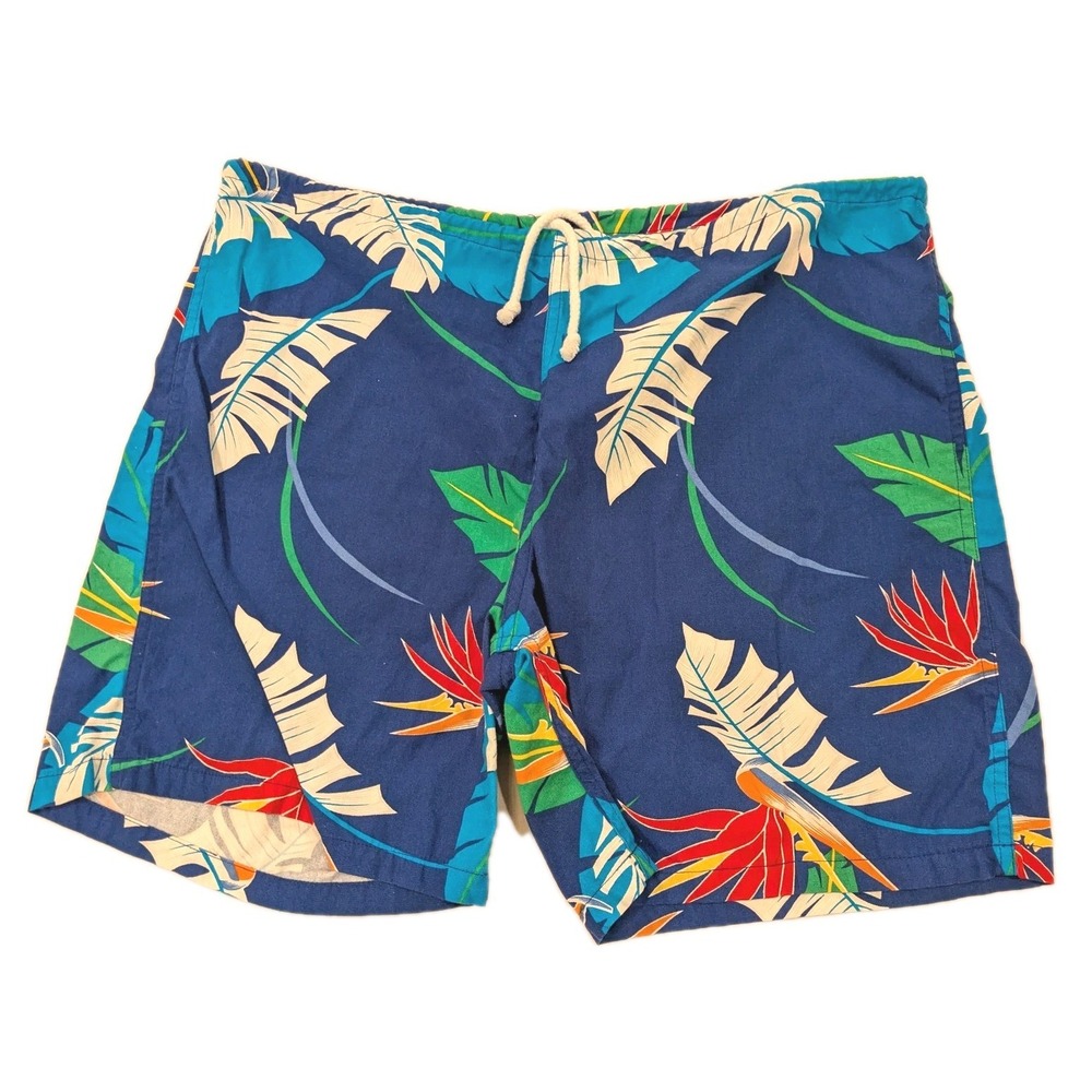 Vtg Kai Nani Shorts Men 37 Hawaiian Floral Bermuda Swim Trunks Drawstring Hawaii